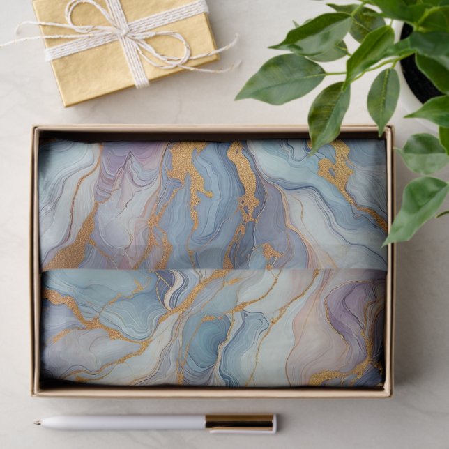 Blue Purple Mauve Pink Gold Marble Art Pattern Tissue Paper (Gift)