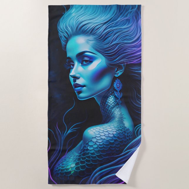 Blue Purple Mermaid Beach Towel (Front)