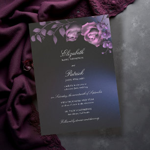 Blue Purple Moody Dark Romance Floral Wedding Invitation