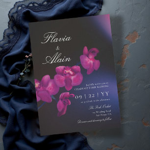 Blue Purple Moody Dark Romance Orchid Wedding Invitation