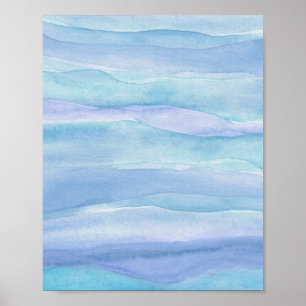 Blue Purple Ocean Layers Abstract Watercolor Art Poster