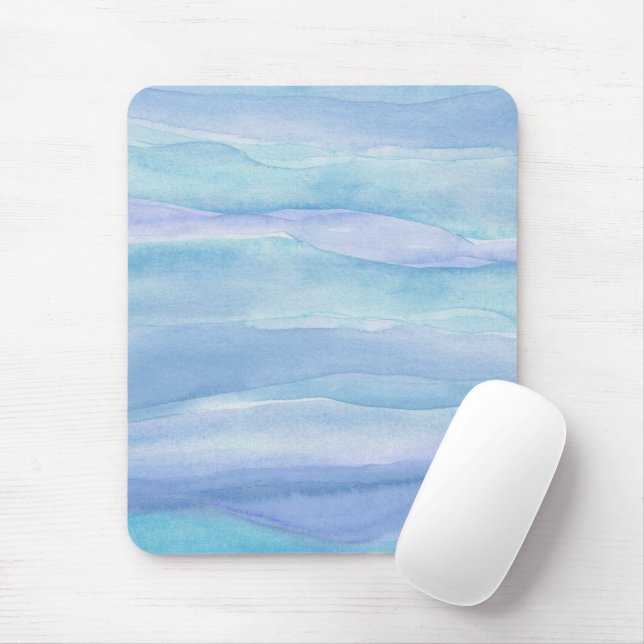Blue Purple Ocean Layers Watercolor Pattern Mouse Pad (With Mouse)
