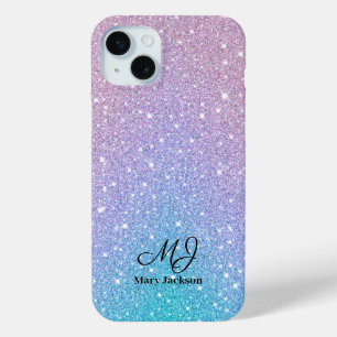 Blue Purple Ombre Glitter Personalized iPhone 15 Mini Case