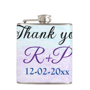 Blue purple ombre glitter sparkle thank you add hip flask