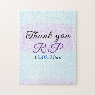 Blue purple ombre glitter sparkle thank you add jigsaw puzzle