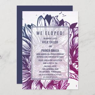 Blue & Purple Ombre Sunflowers Elopement Reception Invitation