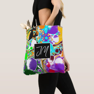 Blue, Purple Orange, Black Marble Fluid Art Tote Bag