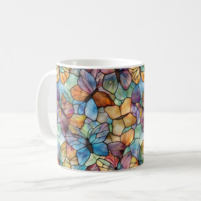 Blue Purple Orange Butterflies Coffee Mug (Front Left)