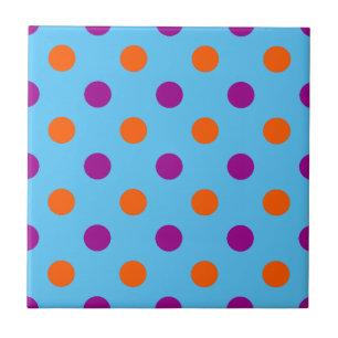 Blue Purple Orange Polka Dot Pattern Ceramic Tile