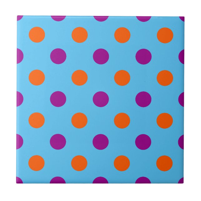 Blue Purple Orange Polka Dot Pattern Ceramic Tile (Front)