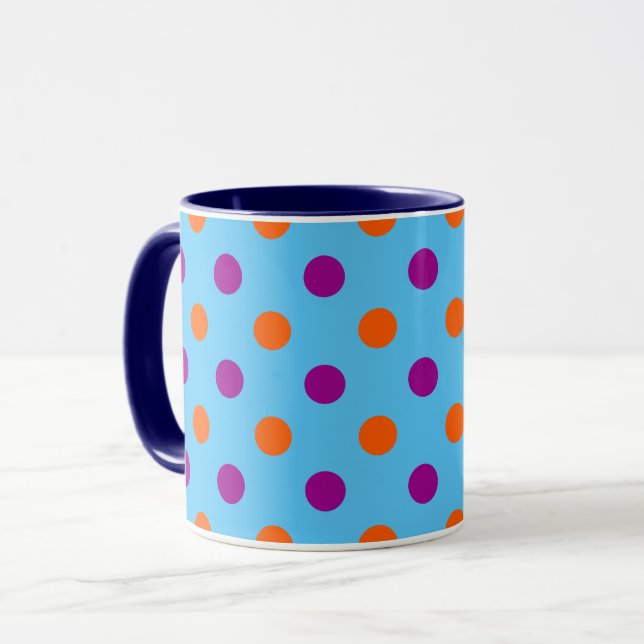 Blue Purple Orange Polka Dot Pattern Mug (Front Left)