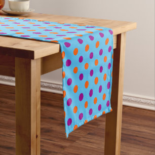 Blue Purple Orange Polka Dot Pattern Short Table Runner