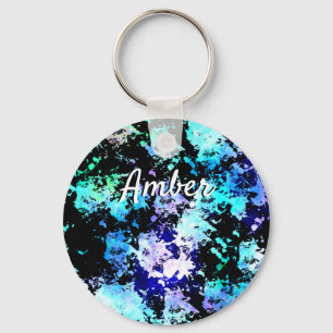 Blue Purple Paint Splash Abstract Personalised Key Ring