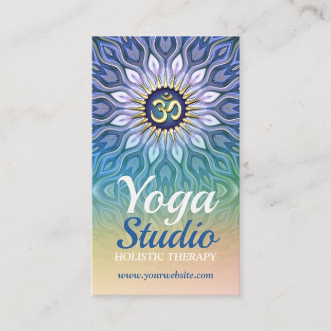 Blue Purple & Peach Energy Meditation Mandala Yoga Business Card (Front)