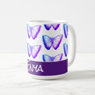 Blue purple personalised cute butterflies coffee mug