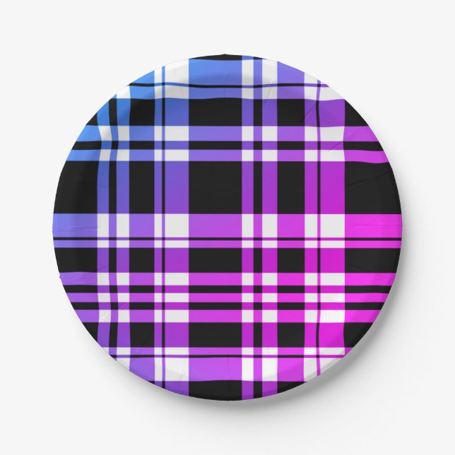 Blue purple pink and  White Plaid Paper Plate (Front)