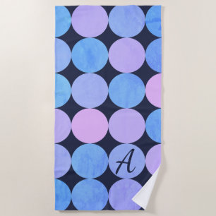 Blue Purple & Pink Circles Monogram Beach Towel