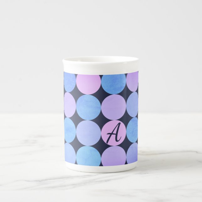 Blue Purple & Pink Circles Monogram Bone China Mug (Front)