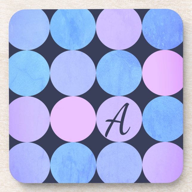 Blue Purple & Pink Circles Monogram Coaster (Front)