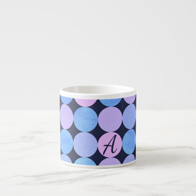 Blue Purple & Pink Circles Monogram Espresso Cup (Front)