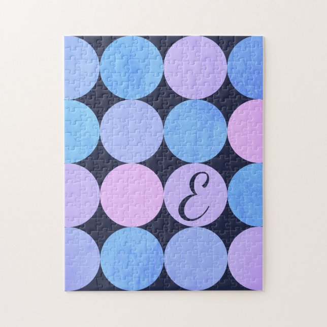Blue Purple & Pink Circles Monogram Jigsaw Puzzle (Vertical)