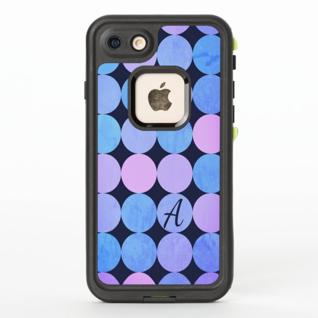 Blue Purple & Pink Circles Monogram LifeProof iPhone Case (Back)
