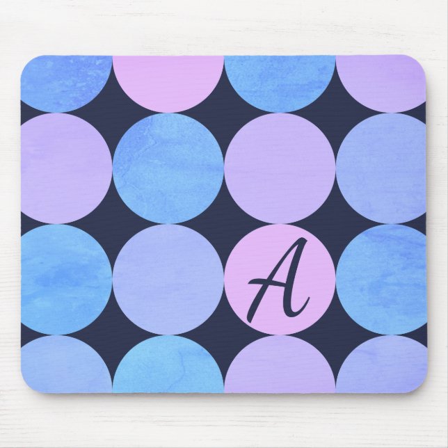 Blue Purple & Pink Circles Monogram Mouse Pad (Front)