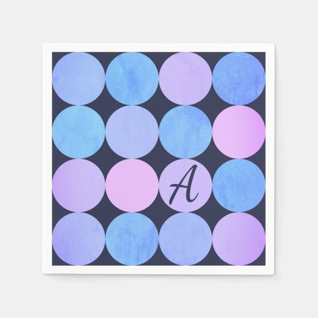 Blue Purple & Pink Circles Monogram Napkin (Front)