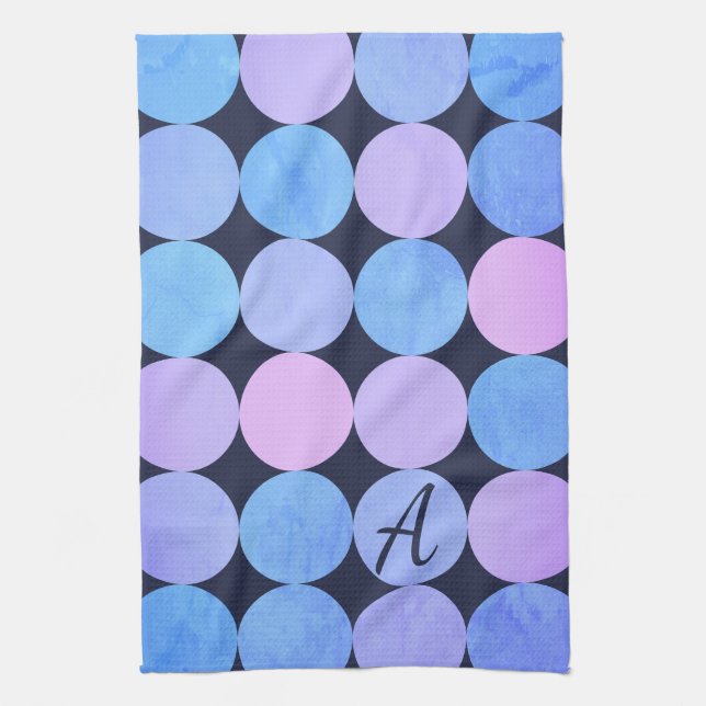 Blue Purple & Pink Circles Monogram Tea Towel (Vertical)