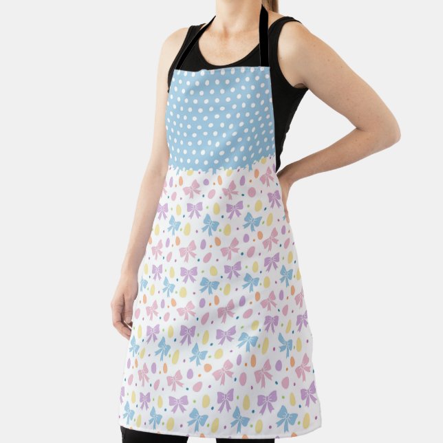 BLUE PURPLE PINK EASTER BOWS & EGGS APRON (Insitu)