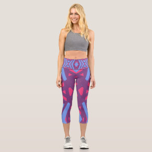 Blue Purple Pink Geometric Yoga Gym Exercise Capri Leggings