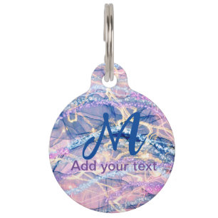 blue purple pink glitter marble add your text lett pet tag