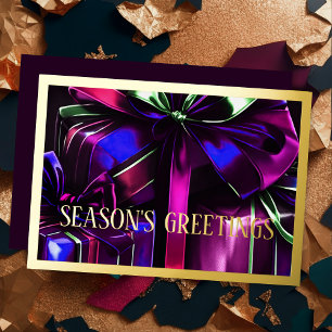Blue Purple Pink Gold Christmas Gifts Foil Holiday Card
