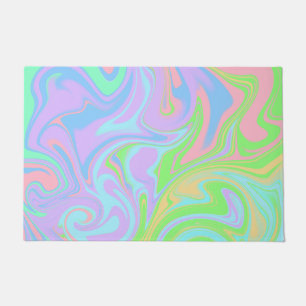 Blue Purple Pink Green Pastel Swirl Pattern Doormat