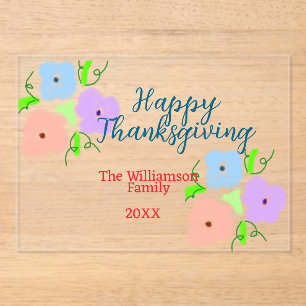 Blue purple pink happy thanksgiving add family n acrylic invitations