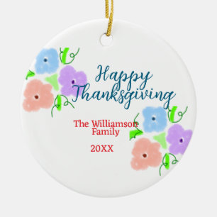 Blue purple pink happy thanksgiving add family n ceramic ornament