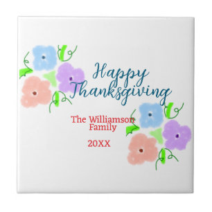 Blue purple pink happy thanksgiving add family n ceramic tile