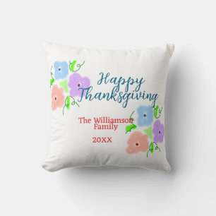 Blue purple pink happy thanksgiving add family n cushion