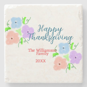 Blue purple pink happy thanksgiving add family n stone coaster