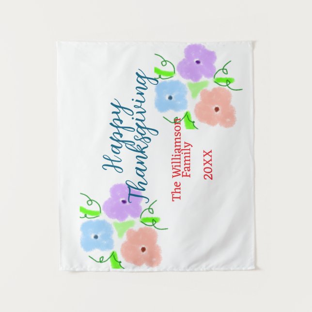 Blue purple pink happy thanksgiving add family n tapestry (Front)