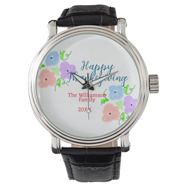 Blue purple pink happy thanksgiving add family n watch (Front)