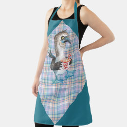 Blue Purple Pink Plaid Cheeky Christmas Penguin Apron