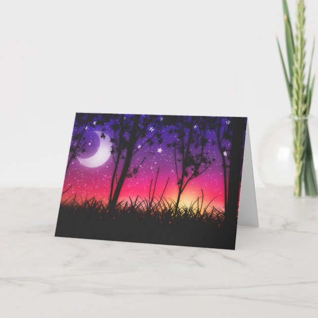 Blue Purple Pink Sunset Moonrise Card (Front)