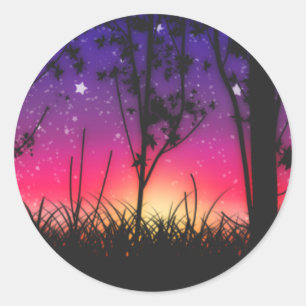 Blue Purple Pink Sunset Moonrise Classic Round Sticker