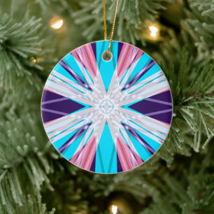 Blue Purple Pink White Winter Snowflake Festive Ceramic Ornament