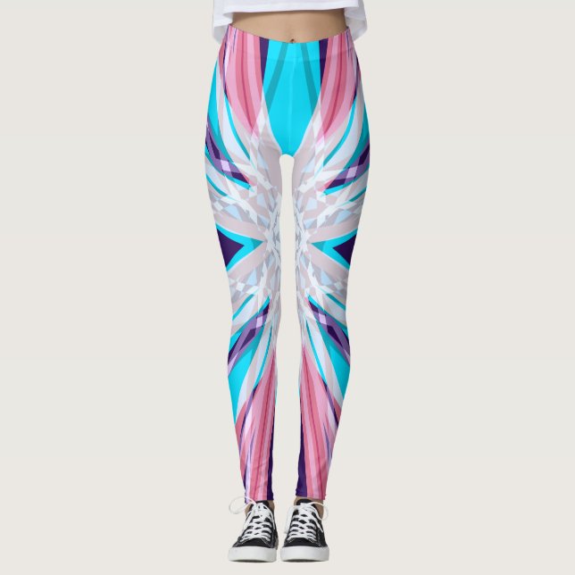 Blue Purple Pink White Winter Snowflake Yoga Gym Leggings (Front)