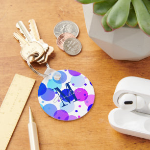 Blue Purple Polka Dot Circles Personalised Key Ring