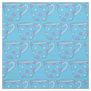 Blue Purple Polka Dot Teacup Tea Time Cup Cuppa Fabric