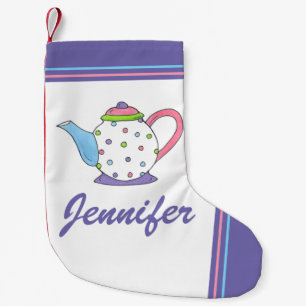 Blue Purple Polka Dot Teapot Tea Party Small Christmas Stocking