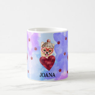 Blue Purple Pomeranian Valentine's Day Gift Dog Coffee Mug